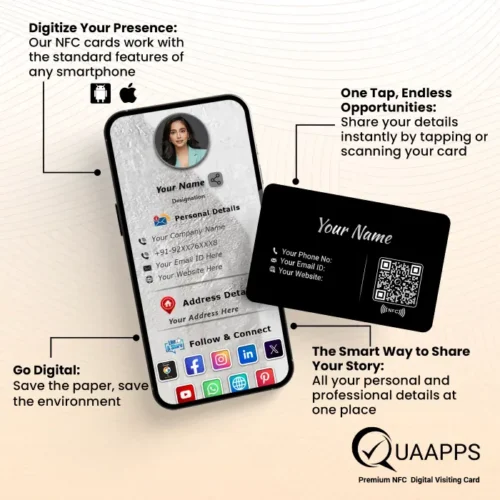 Black PVC Silver Print NFC Business Card - Image 2