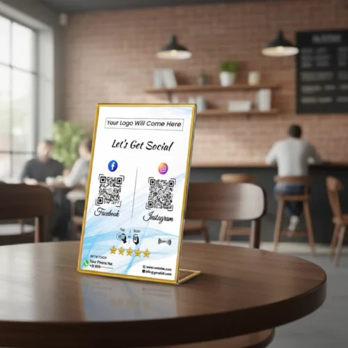 L-Shaped NFC Google Review Scanner Stand with 2 Social Media Stand 6 x 4 Inch